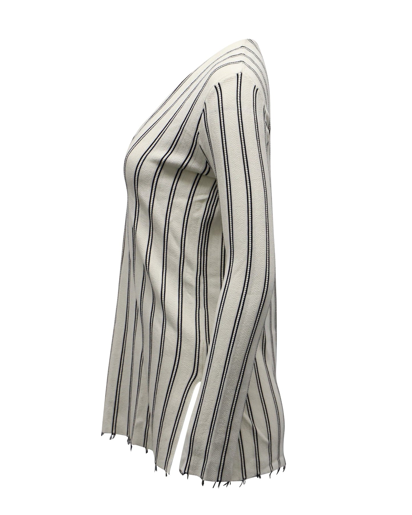 Blusa con cuello en V a rayas color blanco y crema