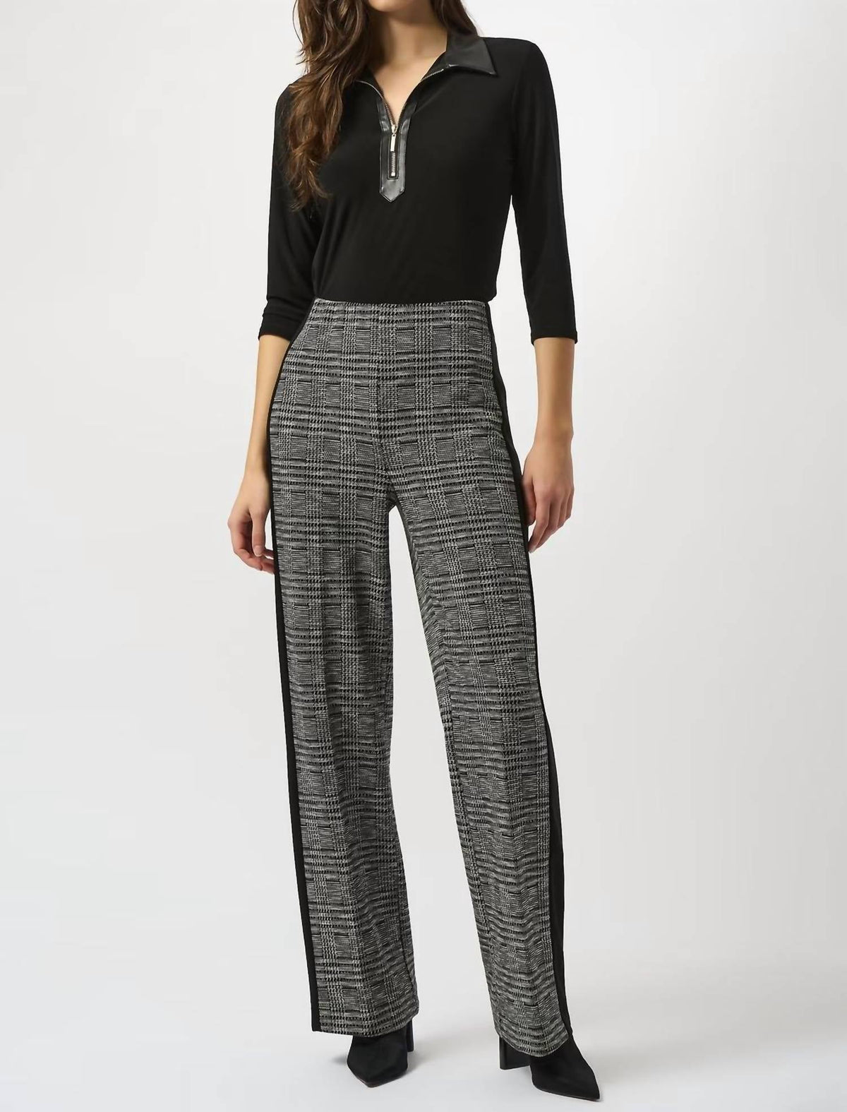Pantalón de pierna ancha de tiro medio a cuadros color negro y blanco