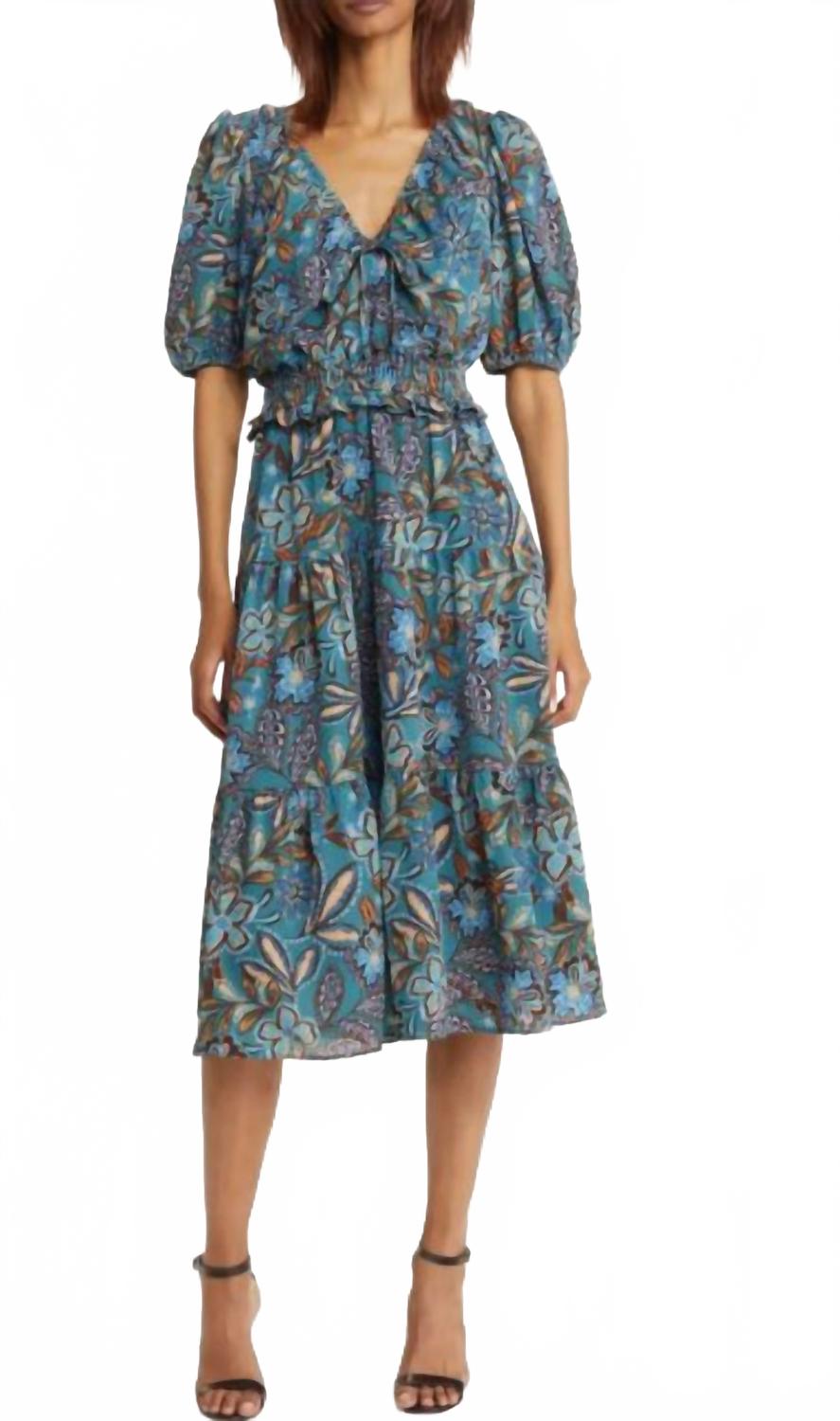 Vestido con estampado floral color azul y café