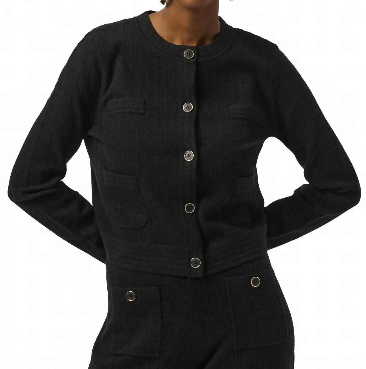 Chaqueta de mujer con cuello redondo color negro