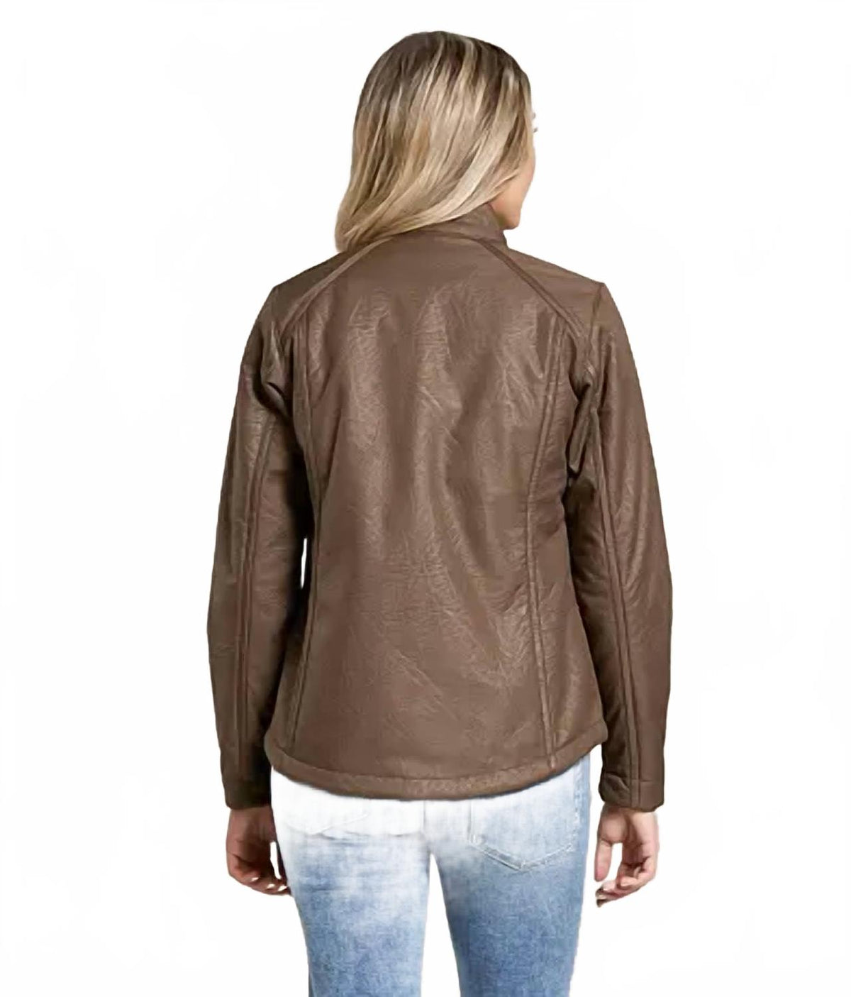 Chaqueta de efecto cuero color café