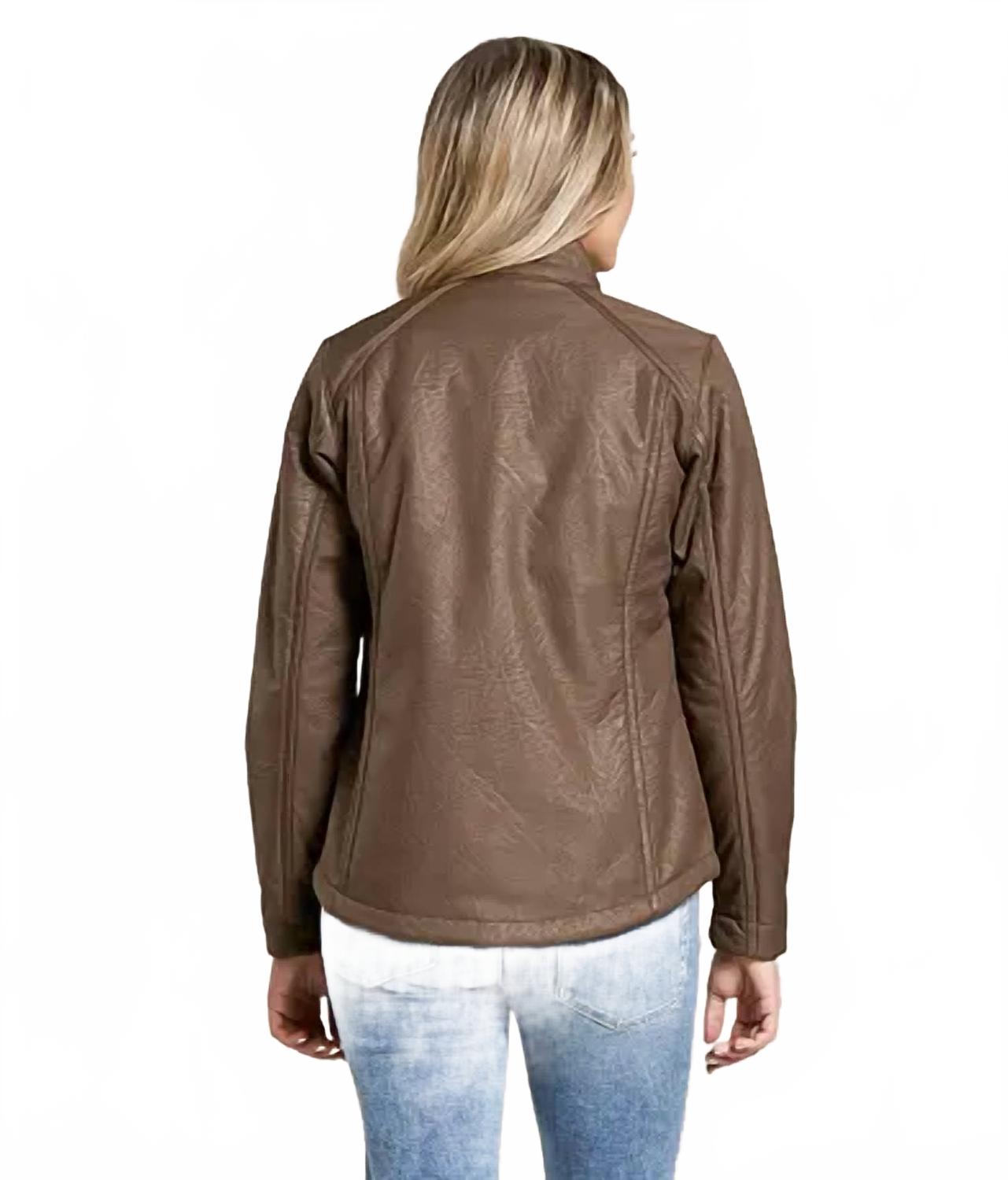 Chaqueta de efecto cuero color café