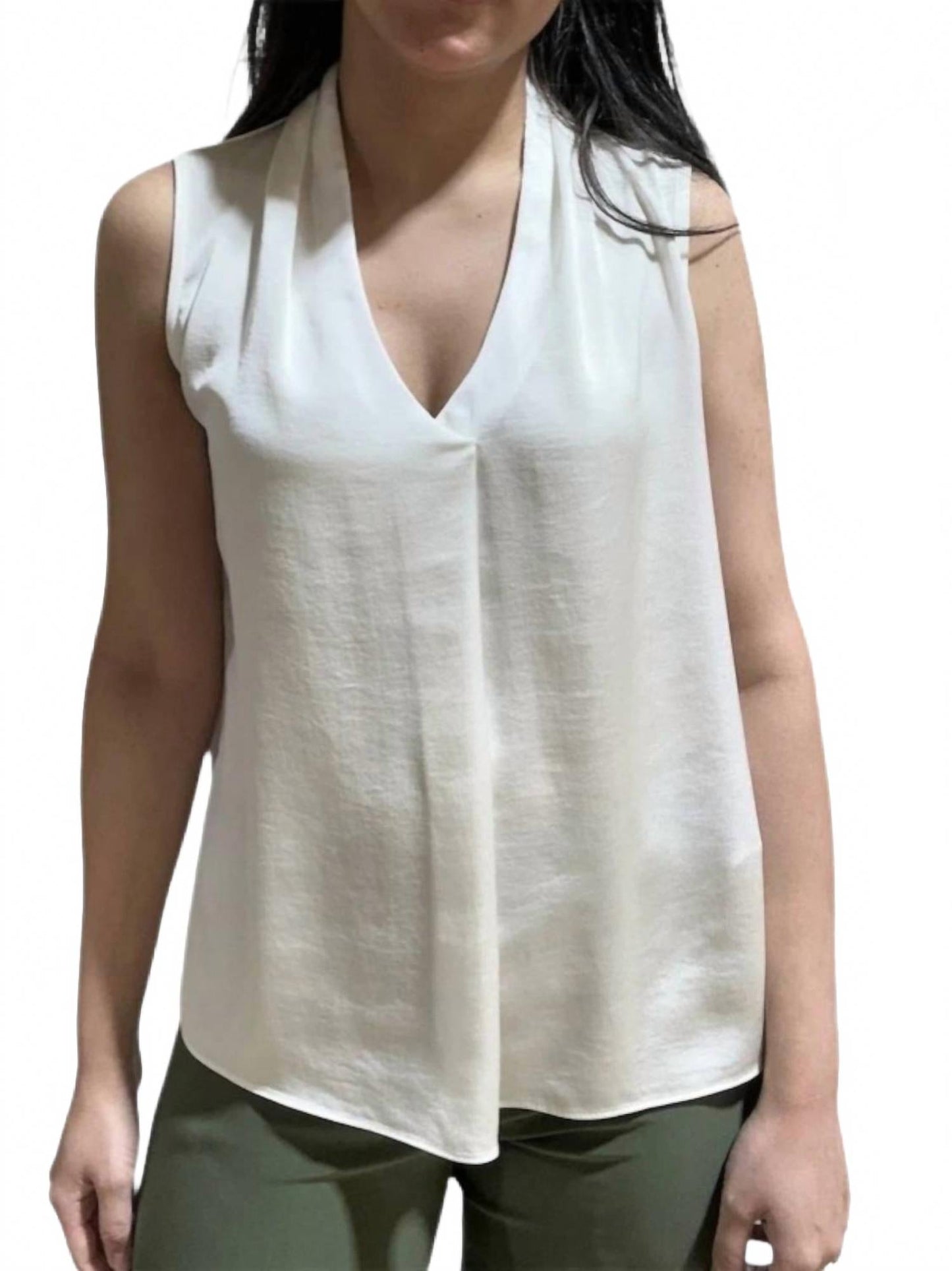 Suéter sin mangas con cuello en V color blanco