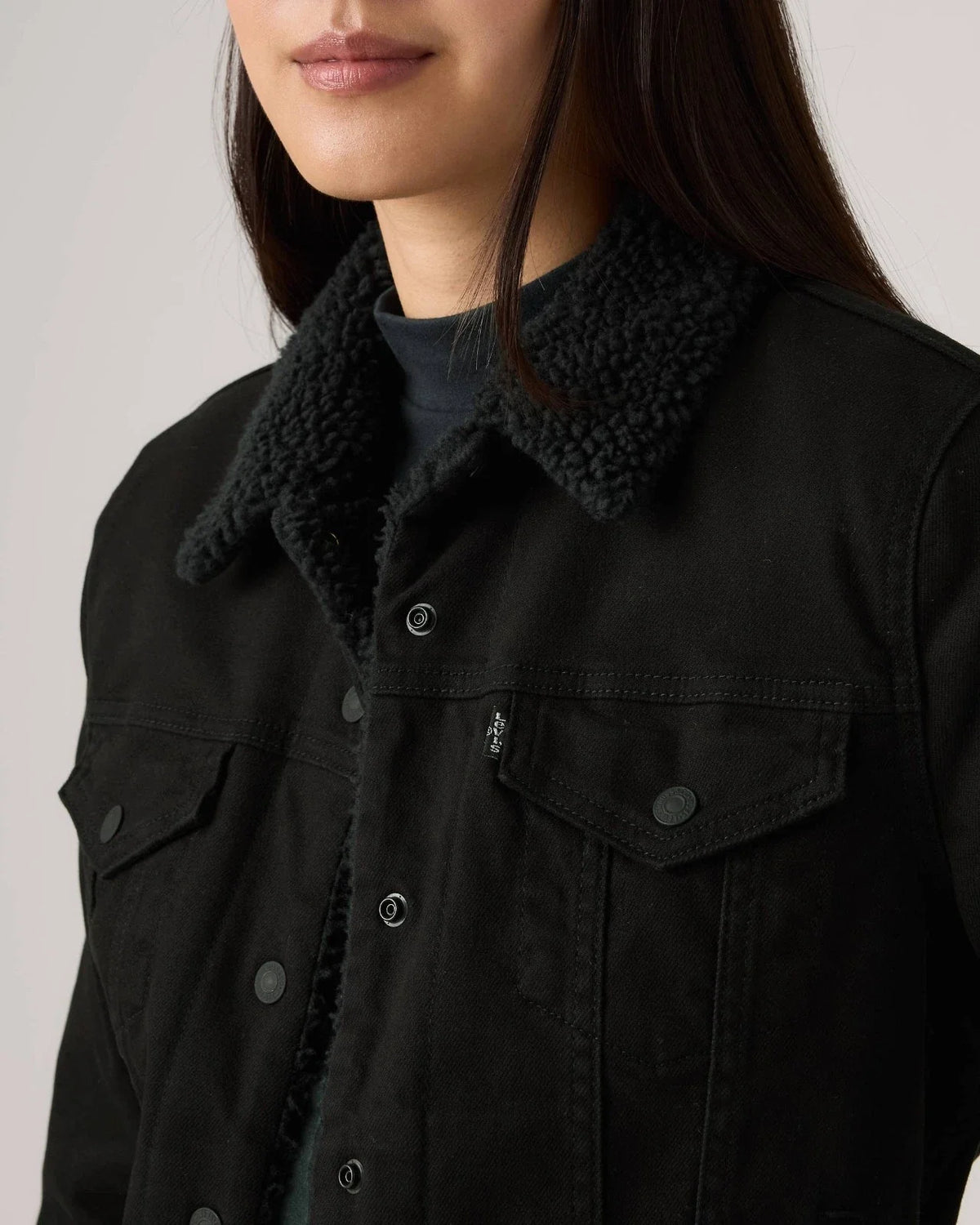 Chaqueta de mujer de algodón de manga larga color negro