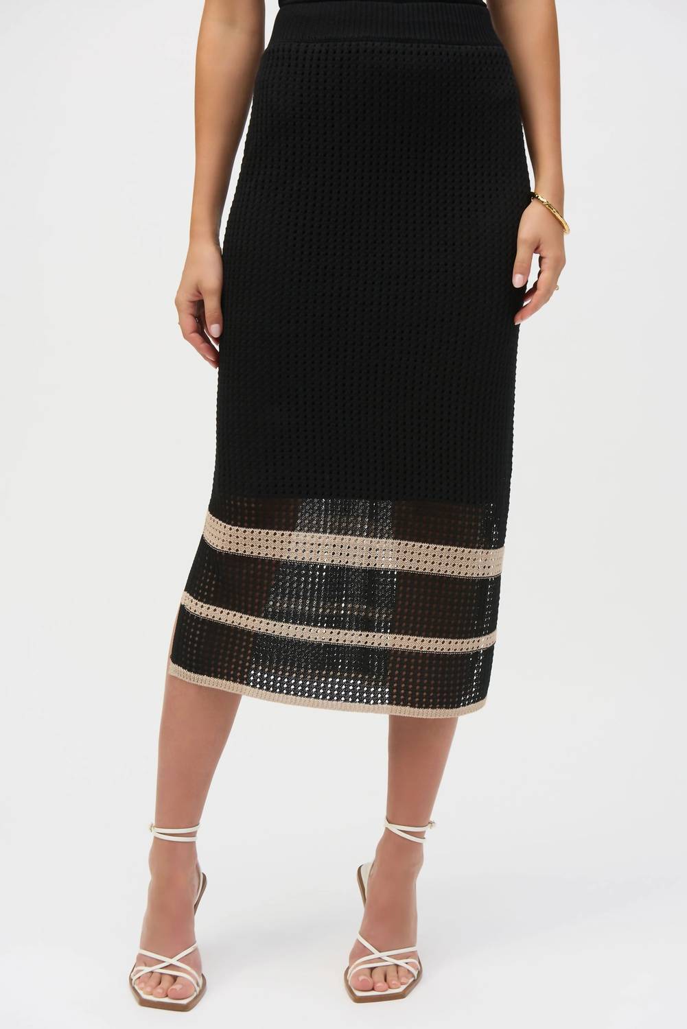 Falda midi a rayas color negro