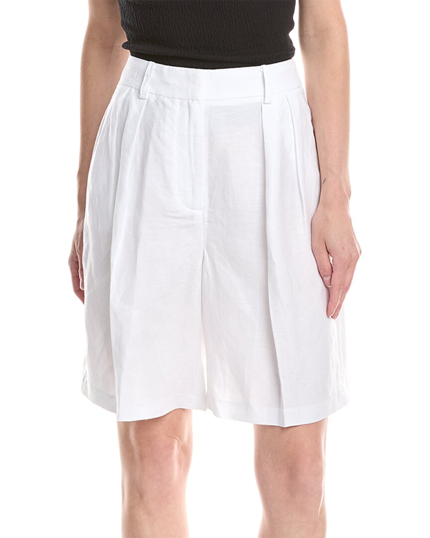 Short de mezcla de lino de tiro alto con pliegues