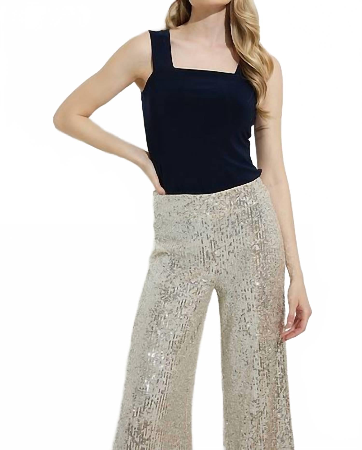 Pantalón con lentejuelas color plateado y nude
