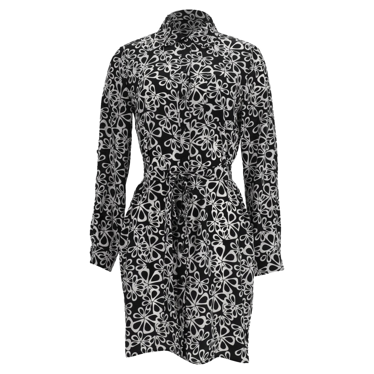 Vestido de seda corto con estampado color negro