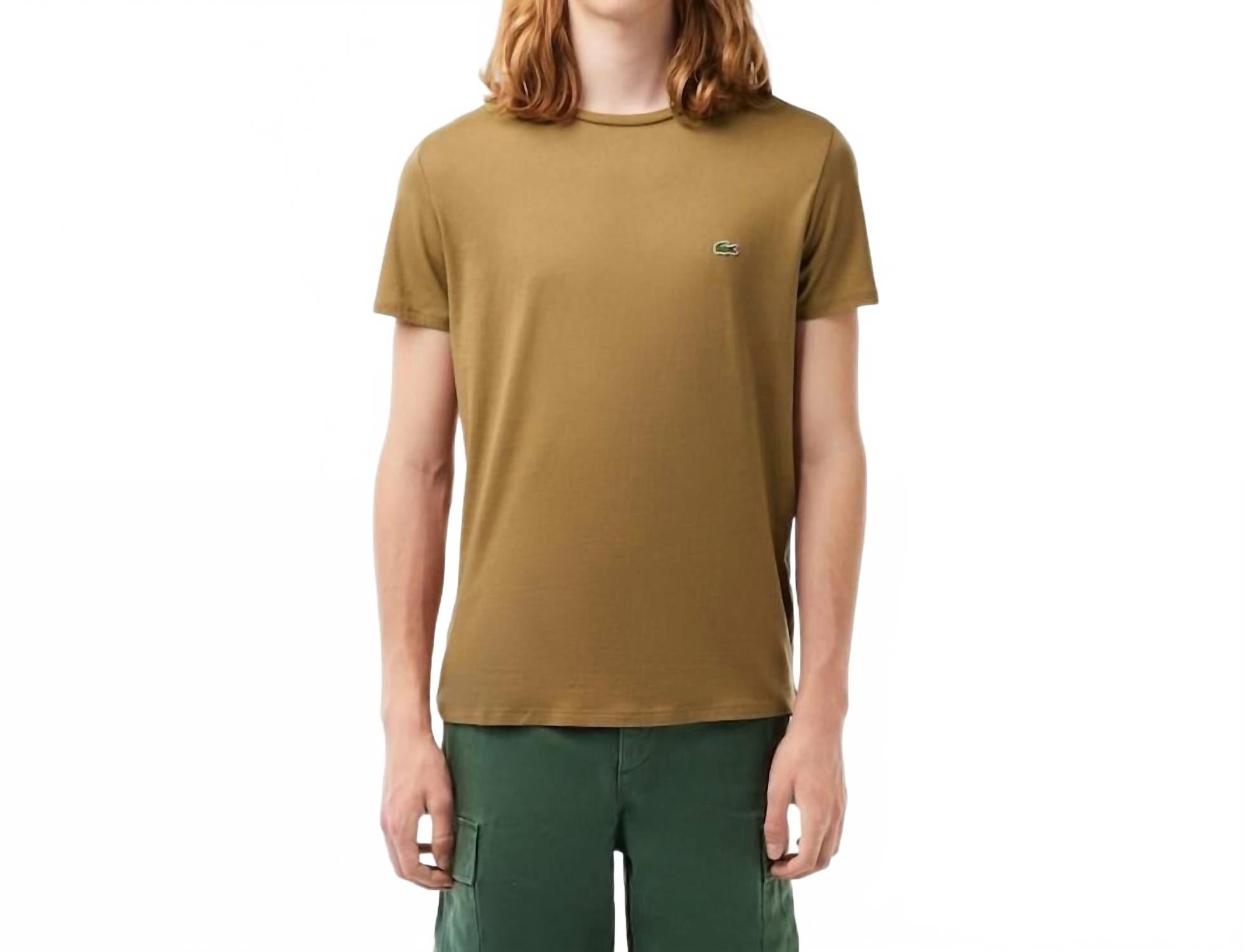 Camiseta de hombre de algodón de manga corta con cuello redondo color café