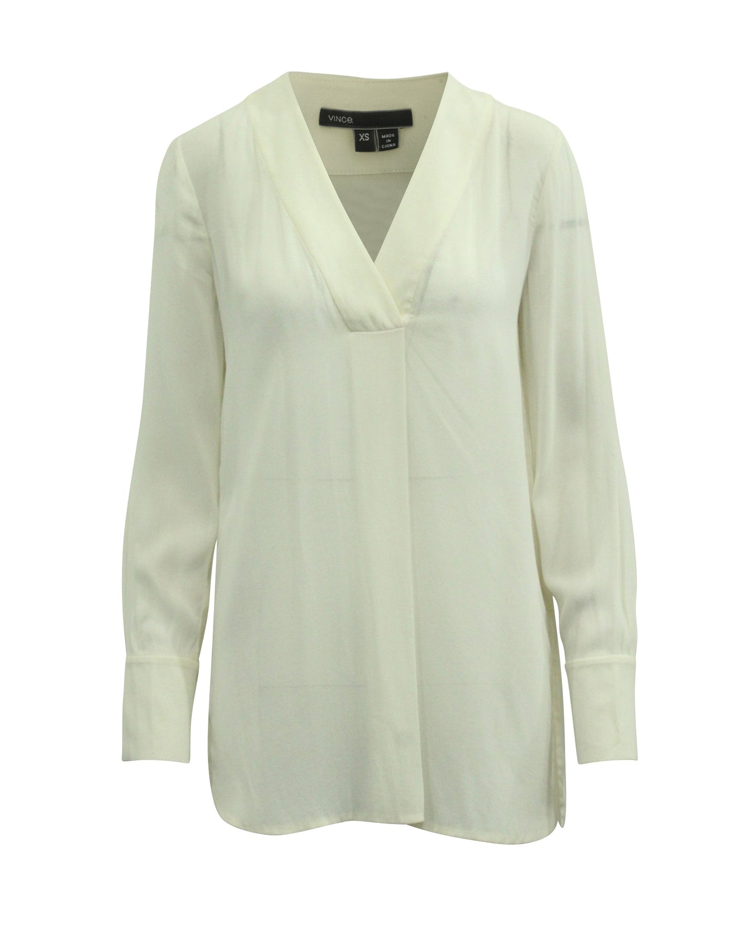 Blusa de manga larga con cuello en V color blanco