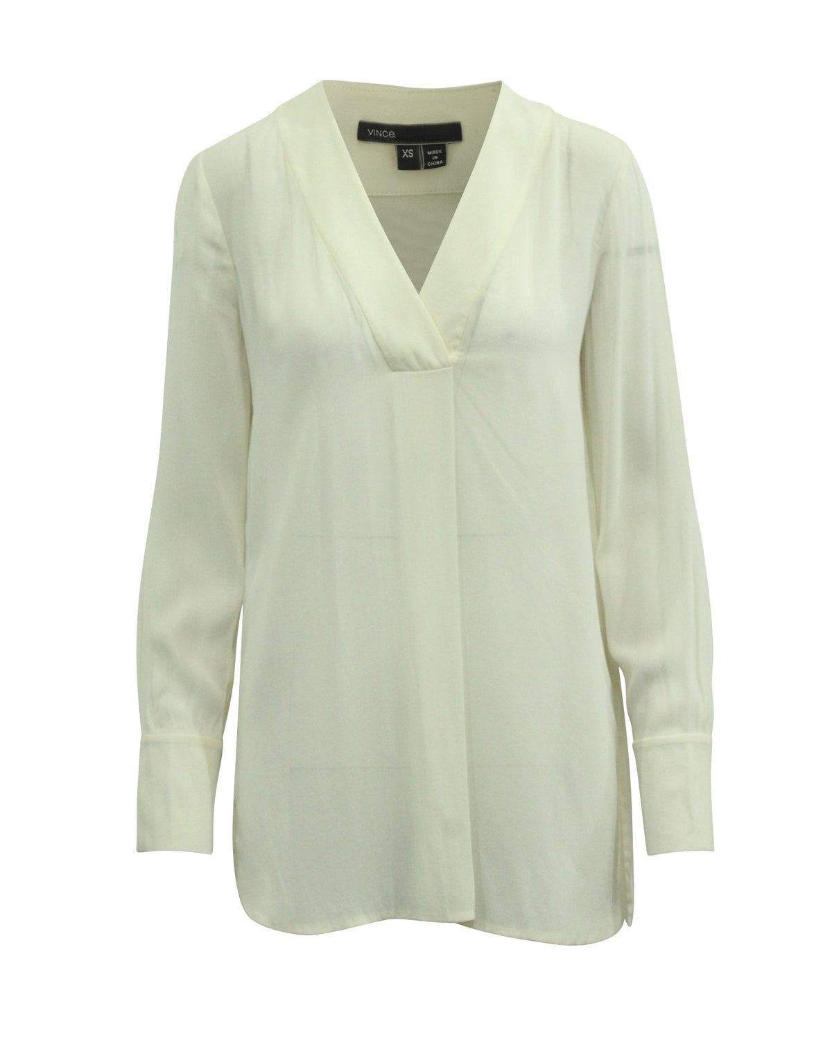 Blusa de manga larga con cuello en V color blanco