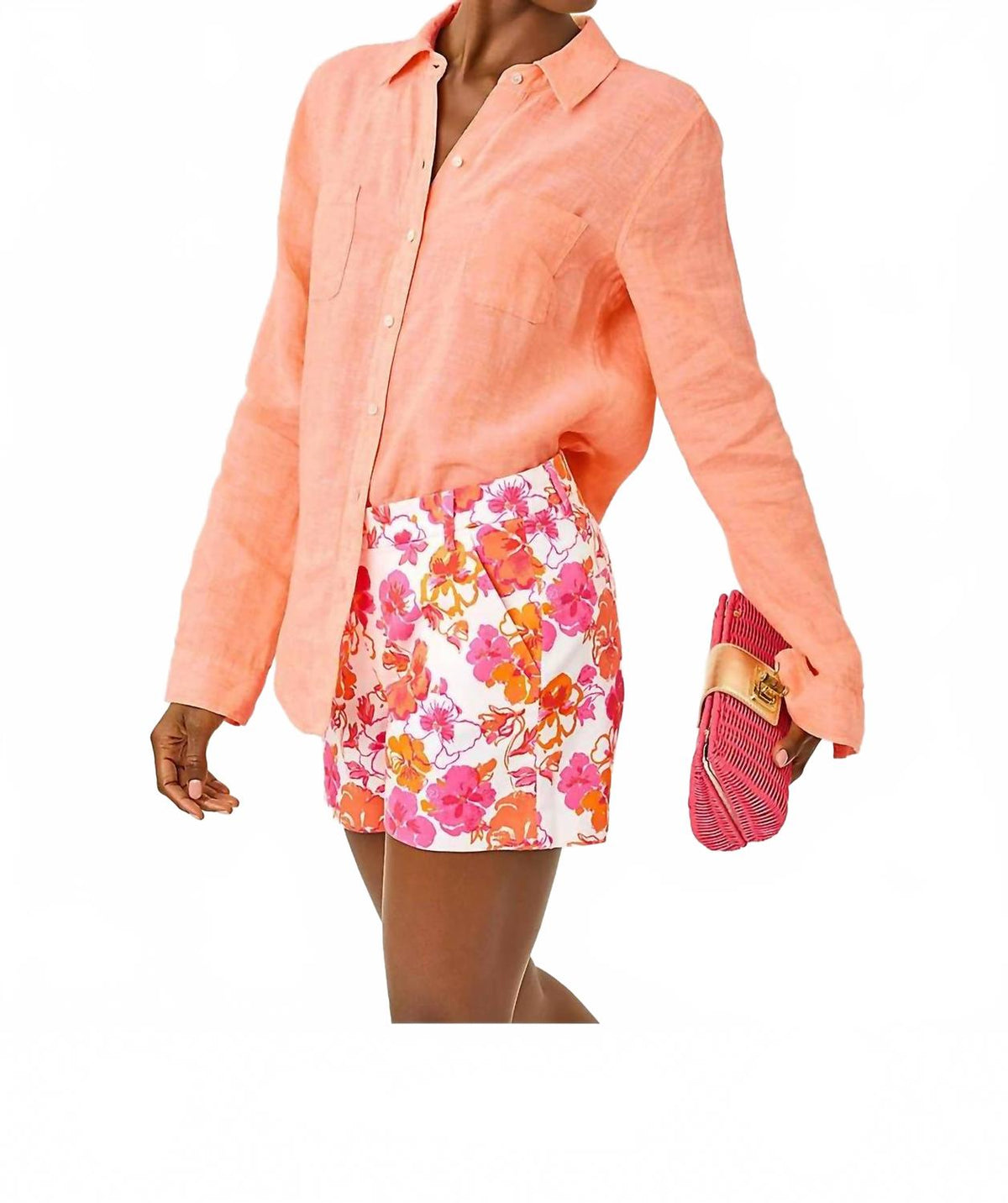 Top de lino color blanco y naranja