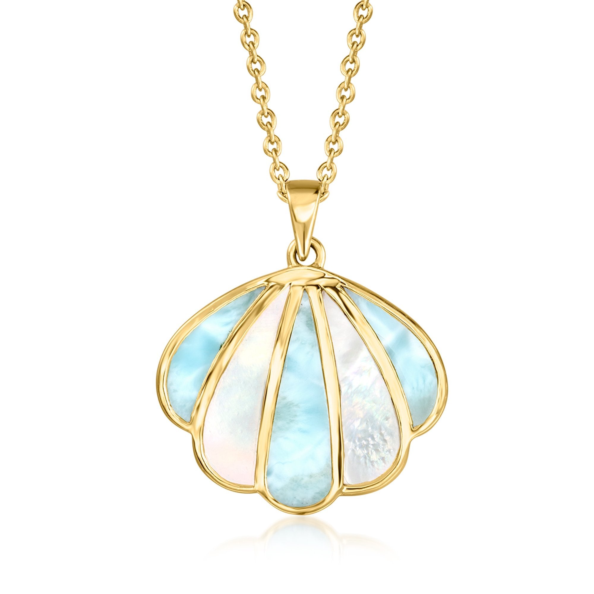 Ross-Simons con Dije de Concha de Madreperla y Larimar en Oro de 18kt sobre Plata Esterlina