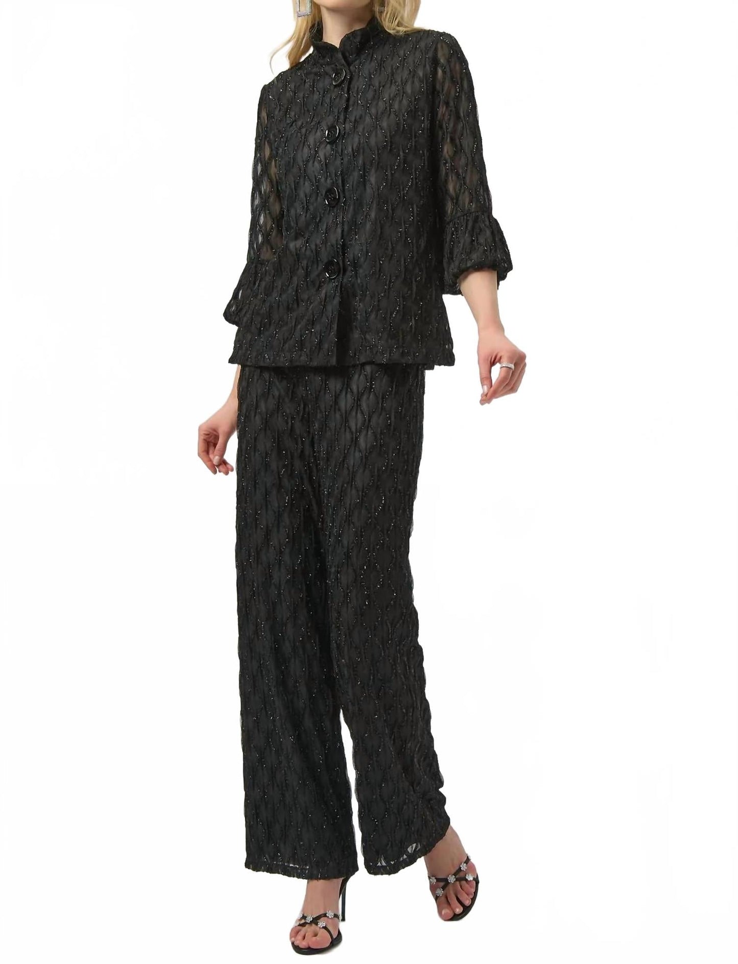 Pantalón de pierna ancha con lentejuelas color negro