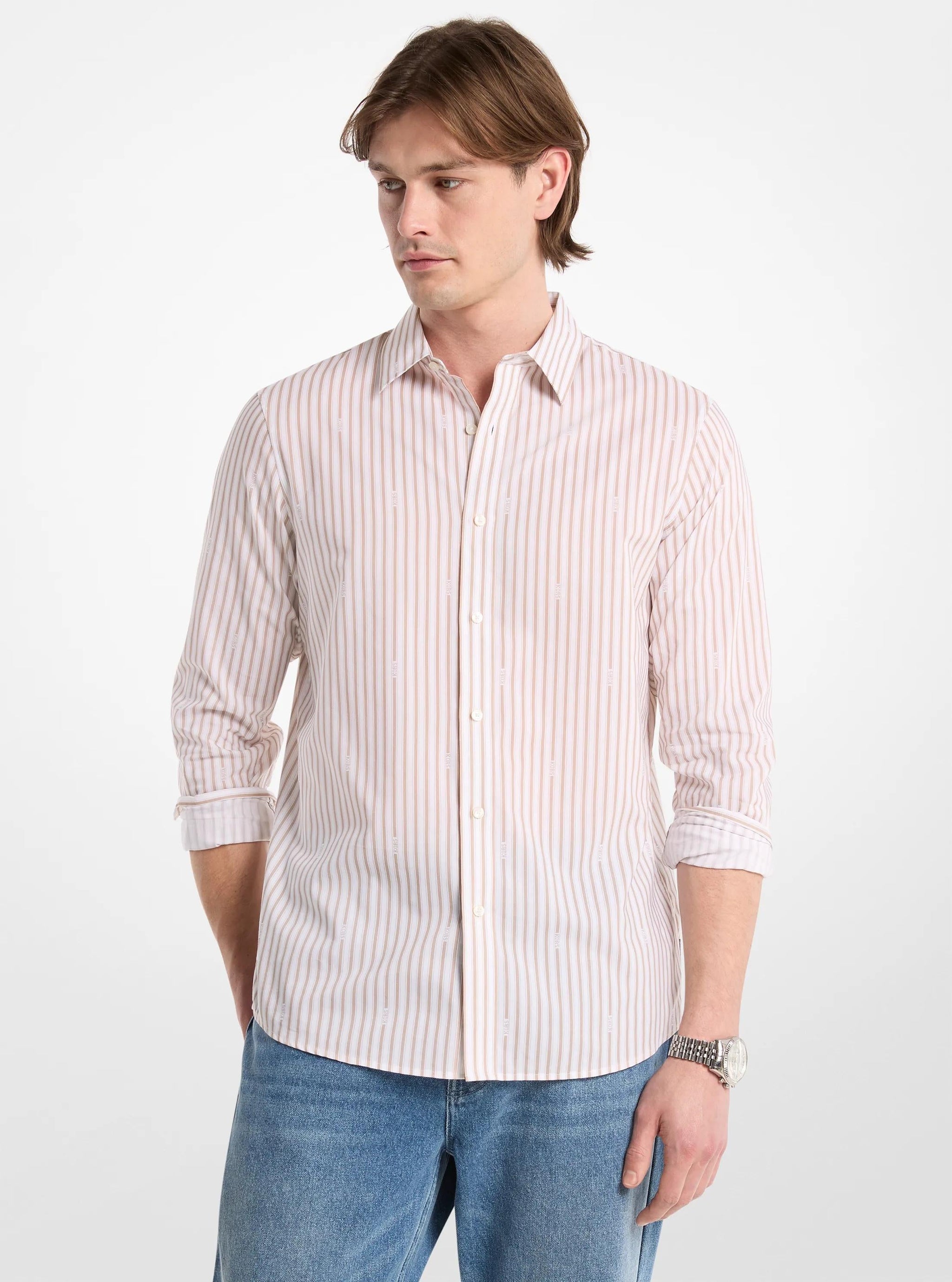 Camisa de mezcla de algodón a rayas