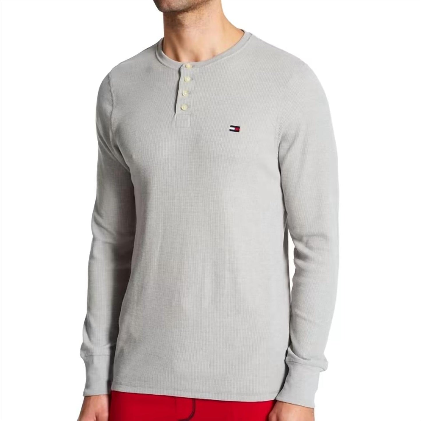 Camiseta con botones de manga larga color gris