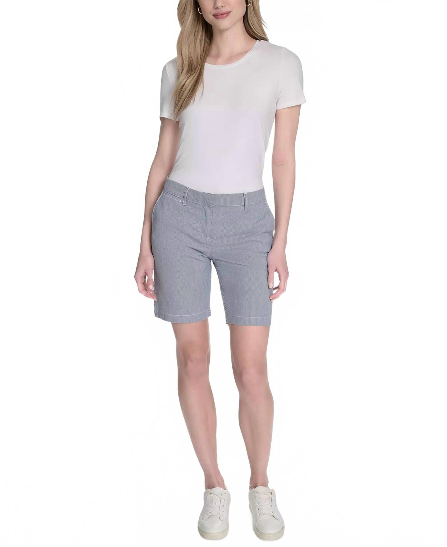 Short de tiro medio a rayas color azul