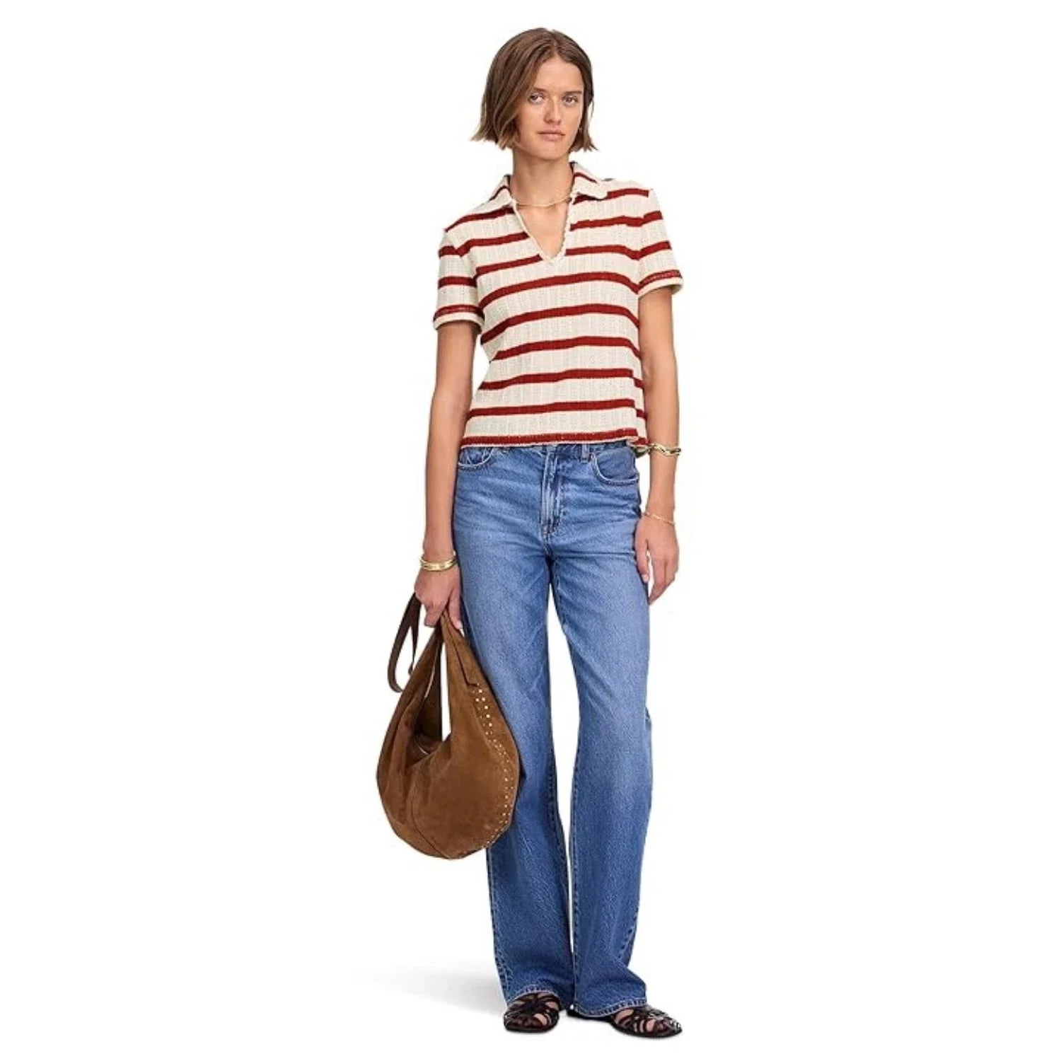 Polo de mujer de manga corta a rayas color rojo