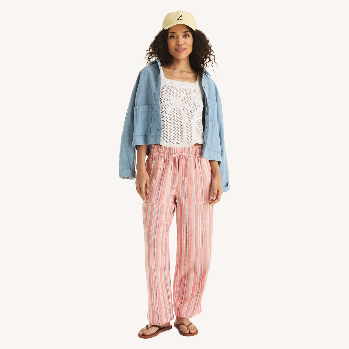 Pantalón de mujer de lino a rayas