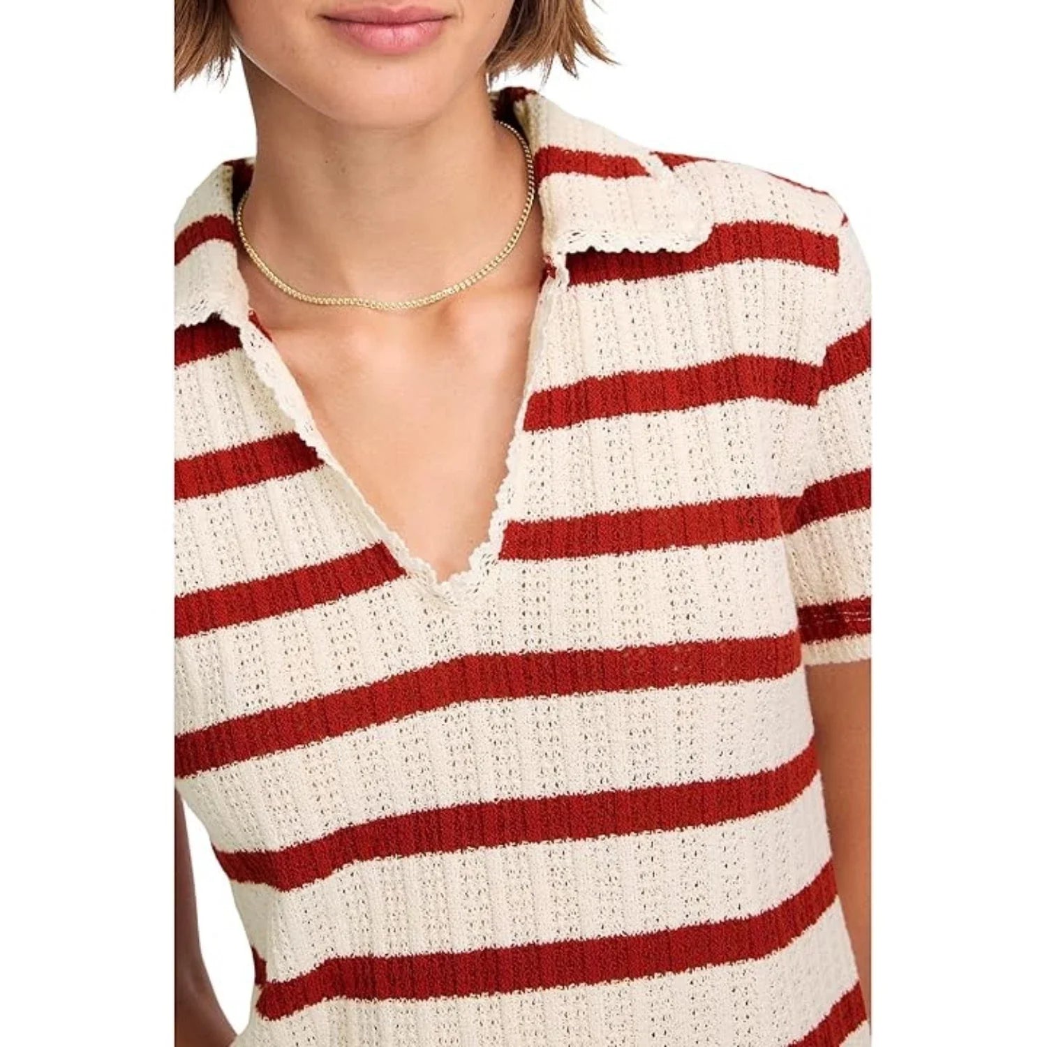 Polo de mujer de manga corta a rayas color rojo