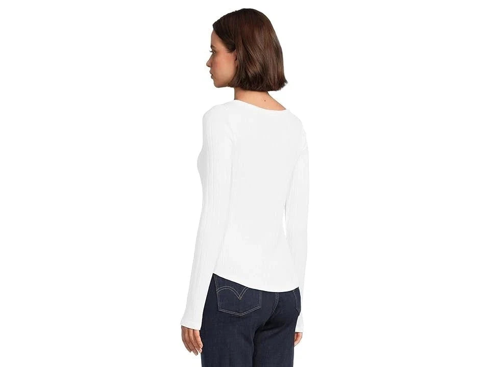 Camiseta de mujer de manga larga con tejido calado color blanco