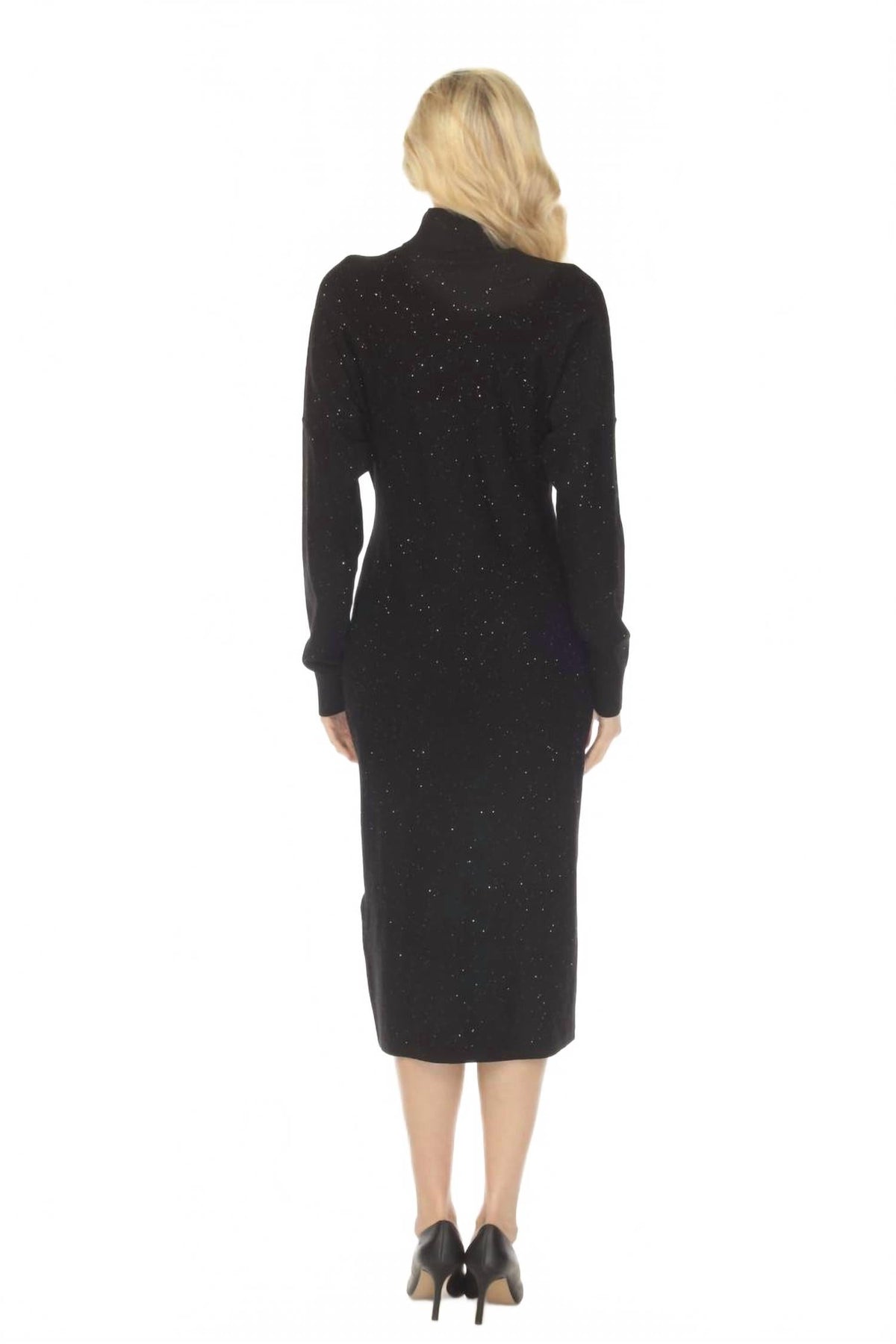 Vestido midi con cuello alto con lentejuelas color negro