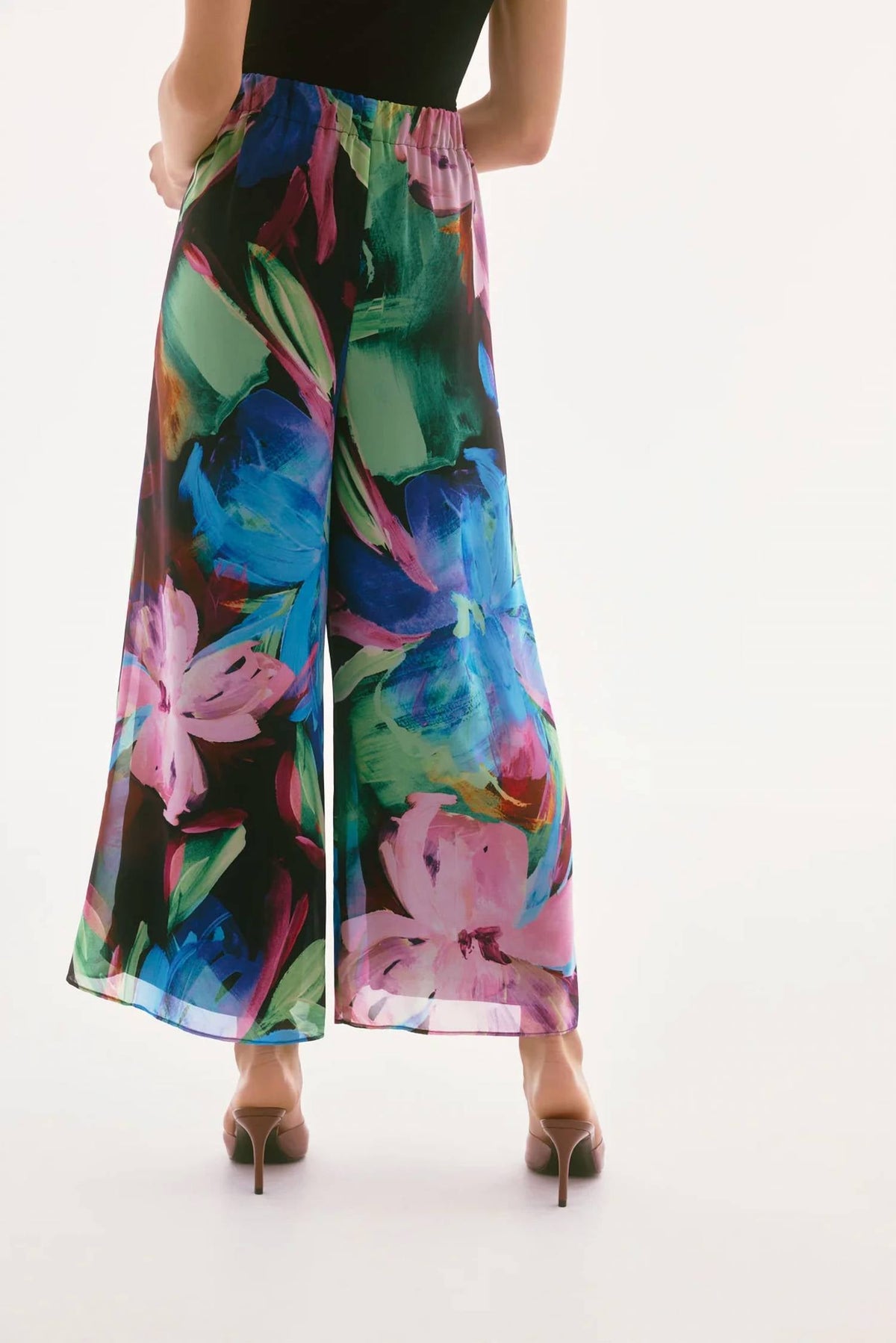 Pantalón de gasa de pierna ancha con estampado floral