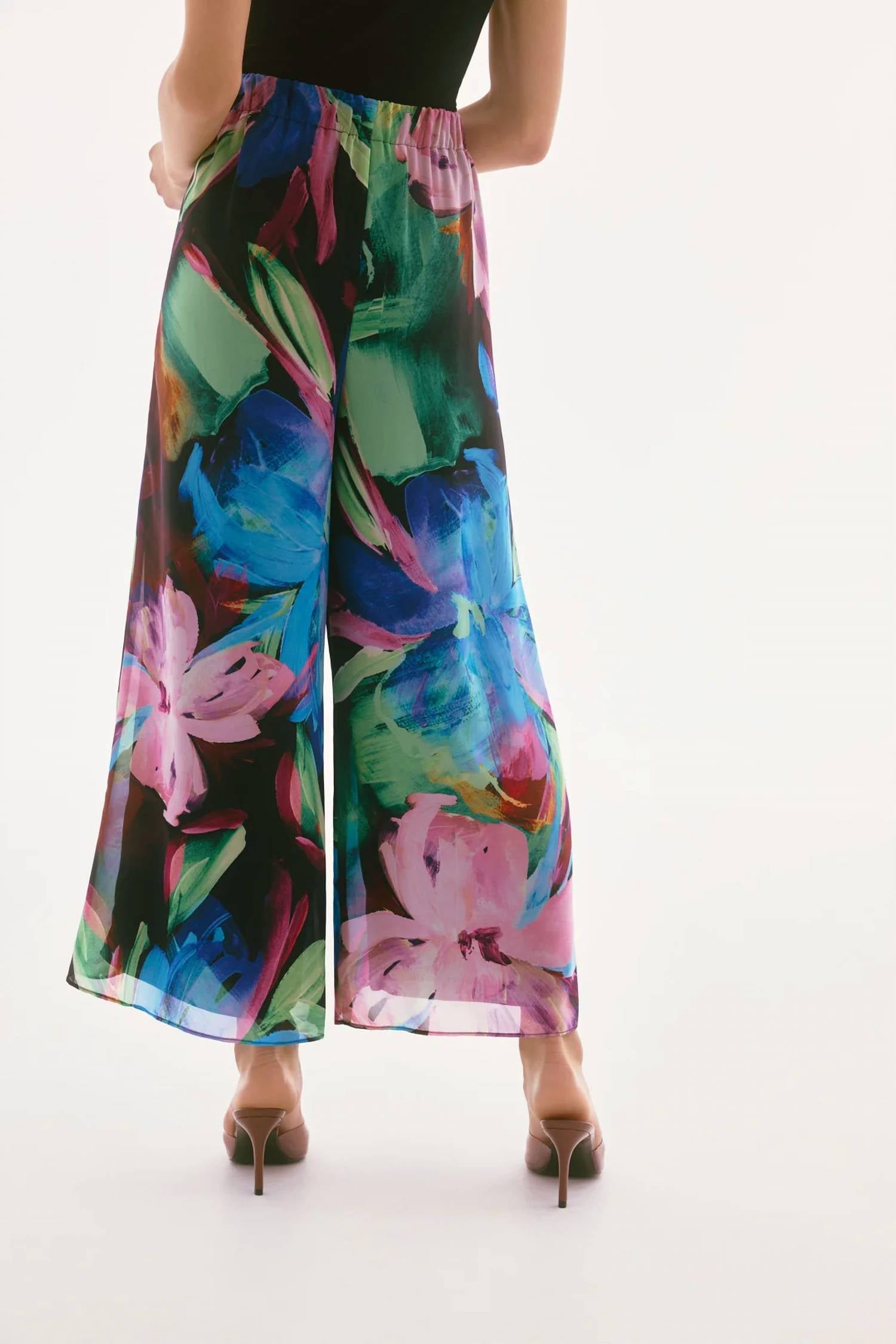 Pantalón de gasa de pierna ancha con estampado floral