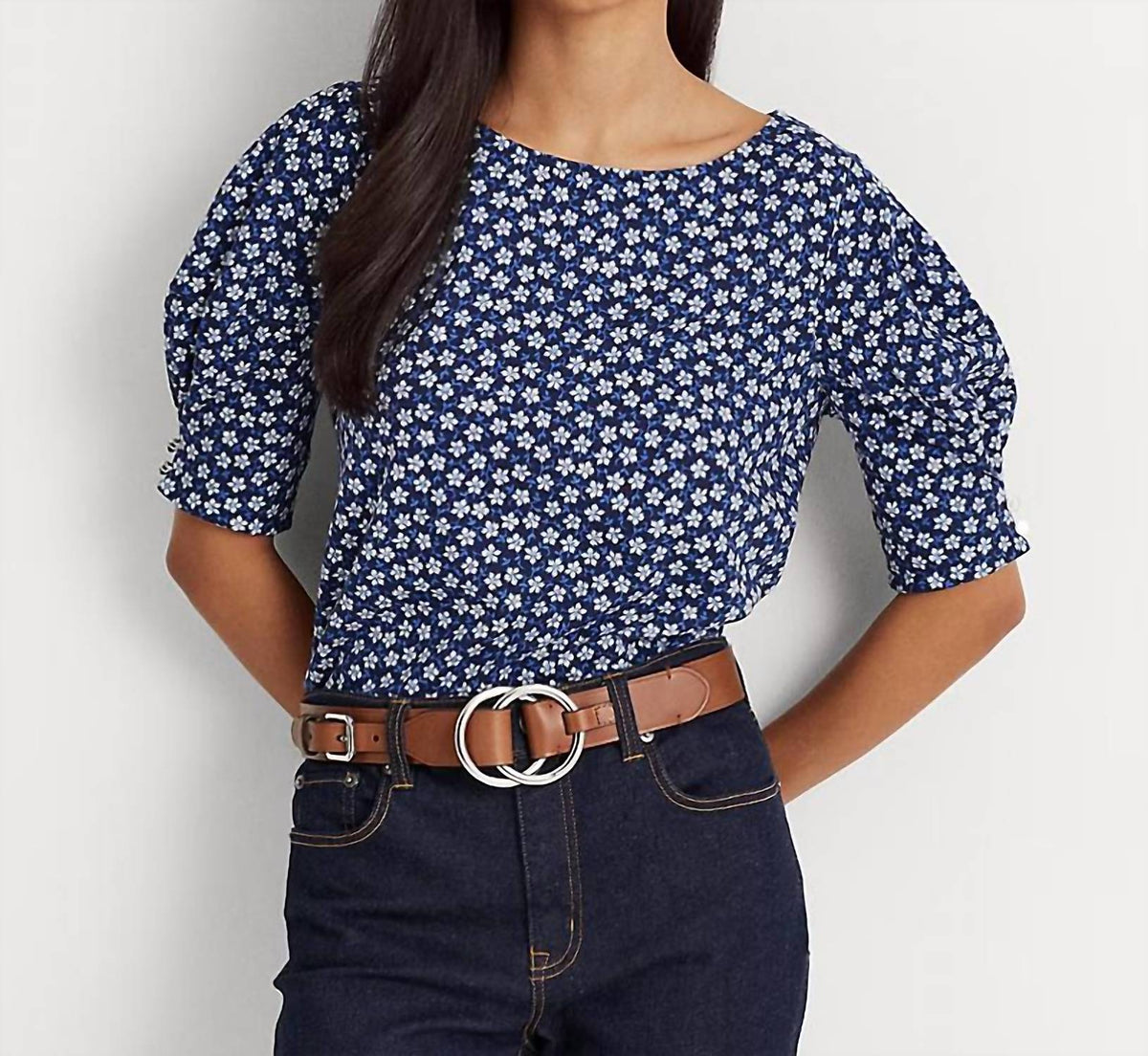 Top con estampado floral color azul