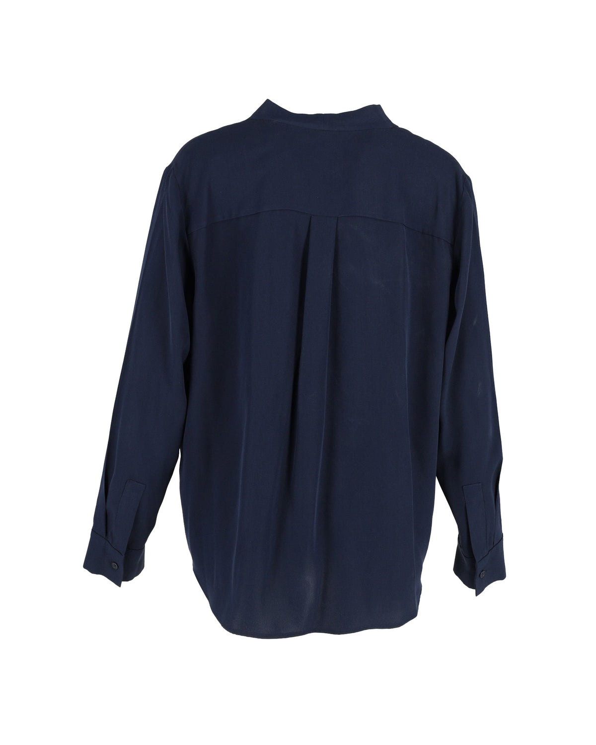 Blusa de seda con pliegues color azul marino