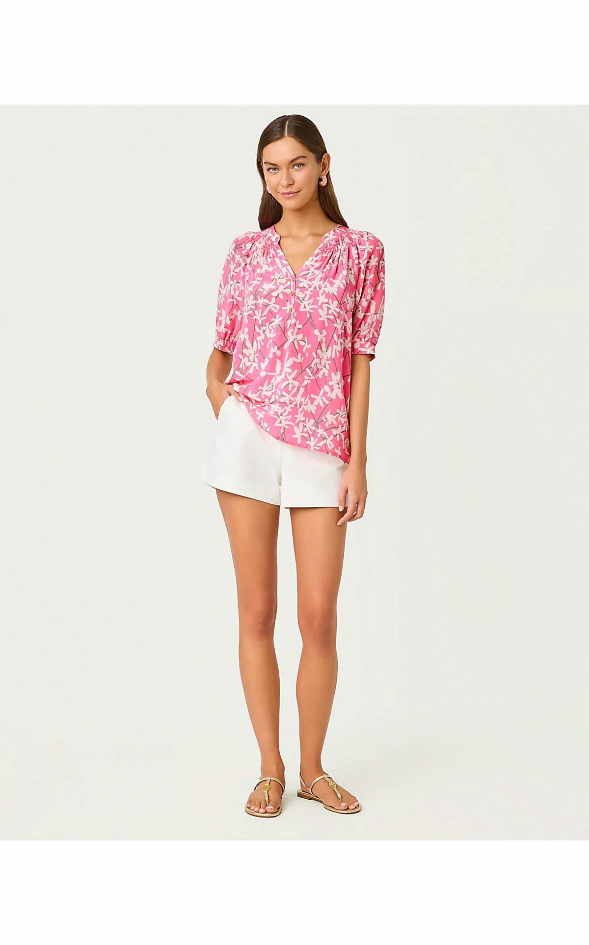 Short de seda de manga corta color rosado