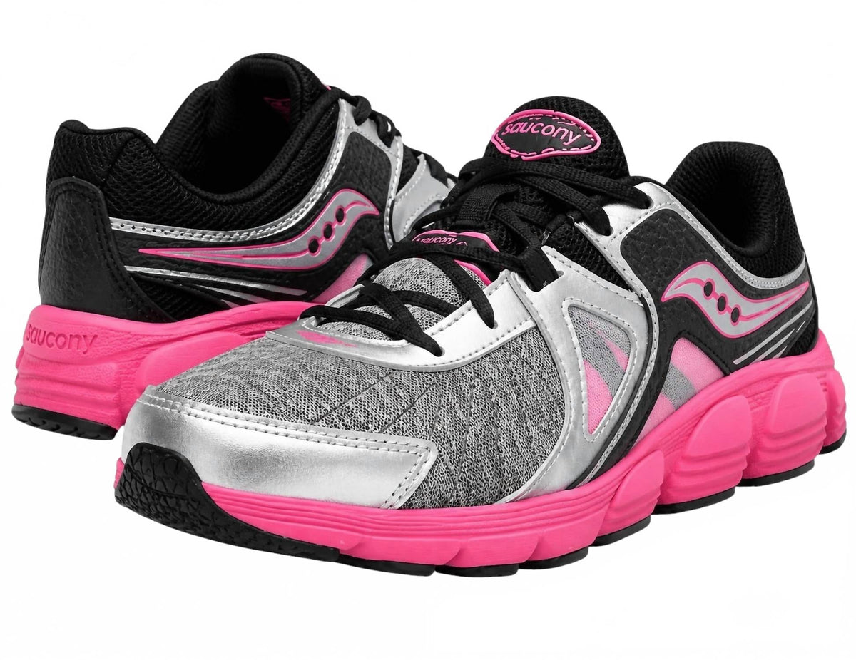 Tenis infantil color negro y rosado y plateado