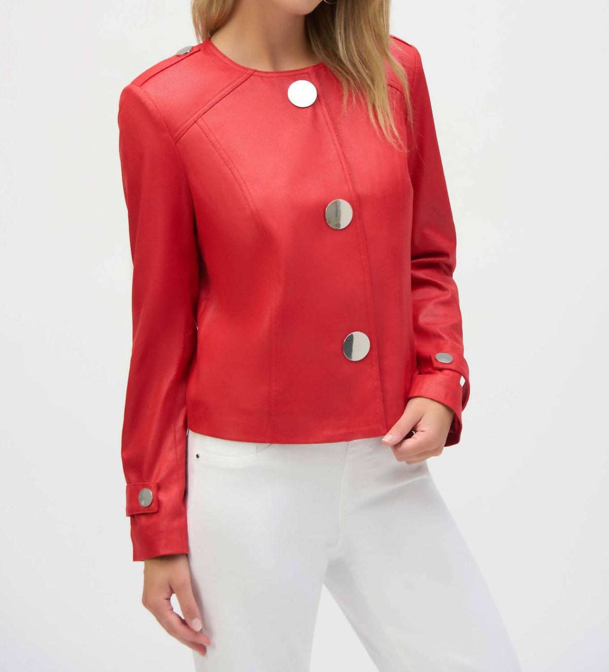 Chaqueta de efecto cuero color rojo