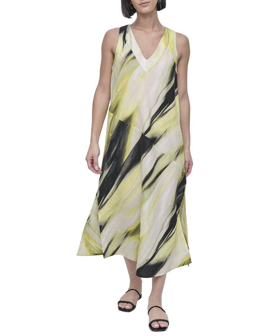 Vestido de lino midi con cuello en V