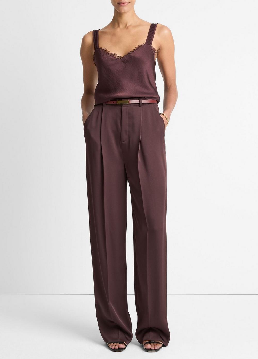 Pantalón de satén de pierna ancha con pliegues