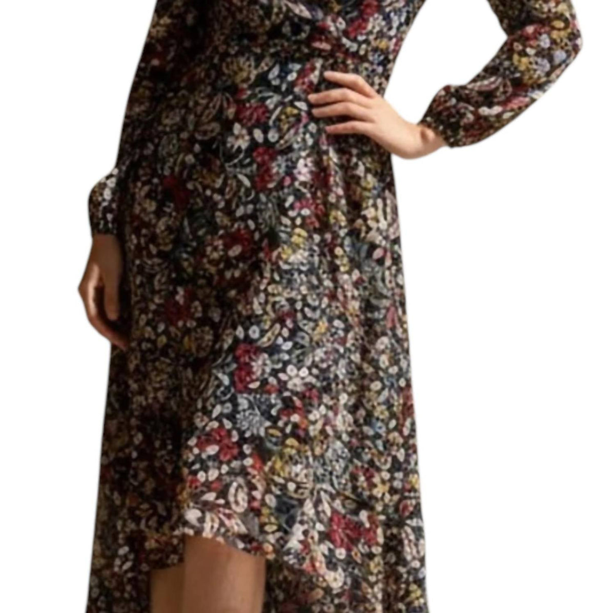 Vestido de manga larga con estampado floral multicolor