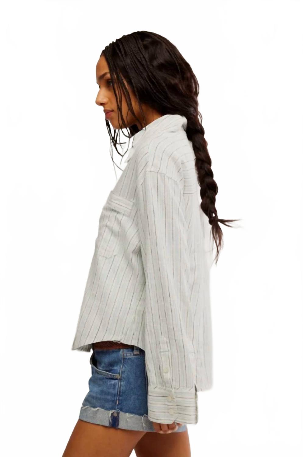 Camisa de lino a rayas color marfil
