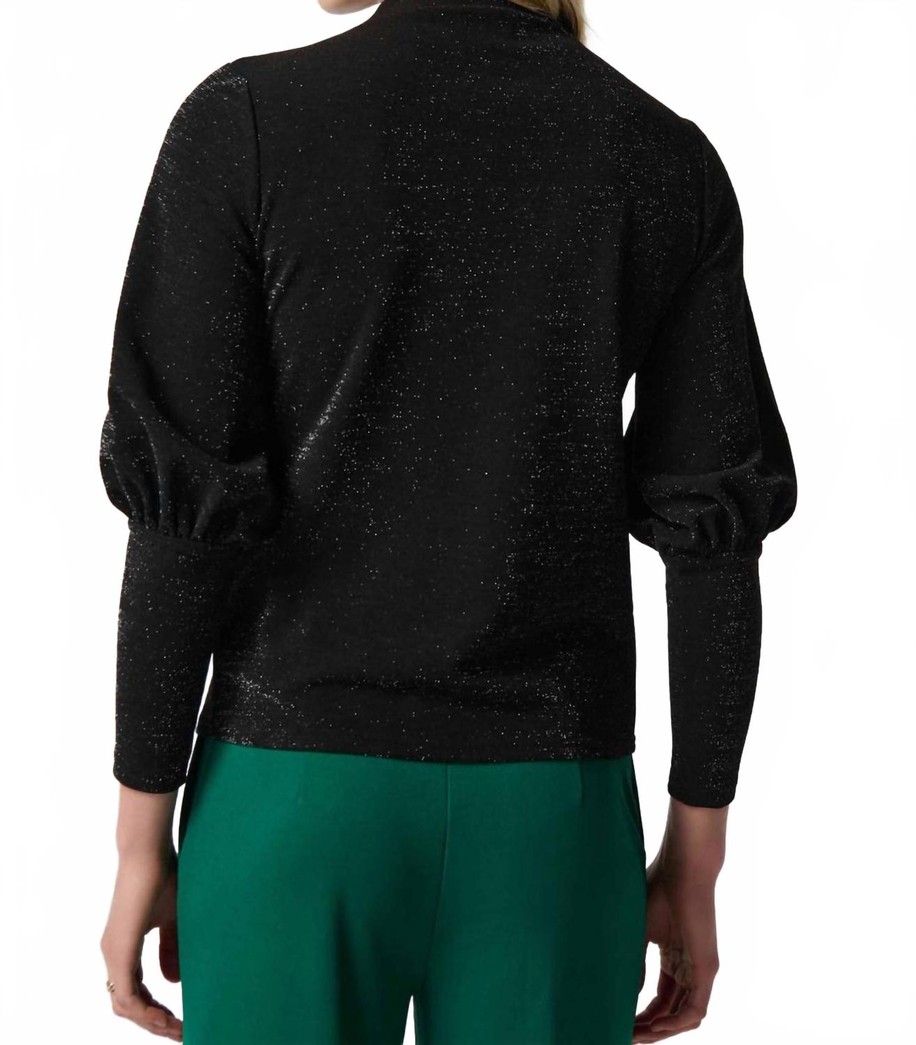 Top de manga larga con cuello alto color negro y plateado