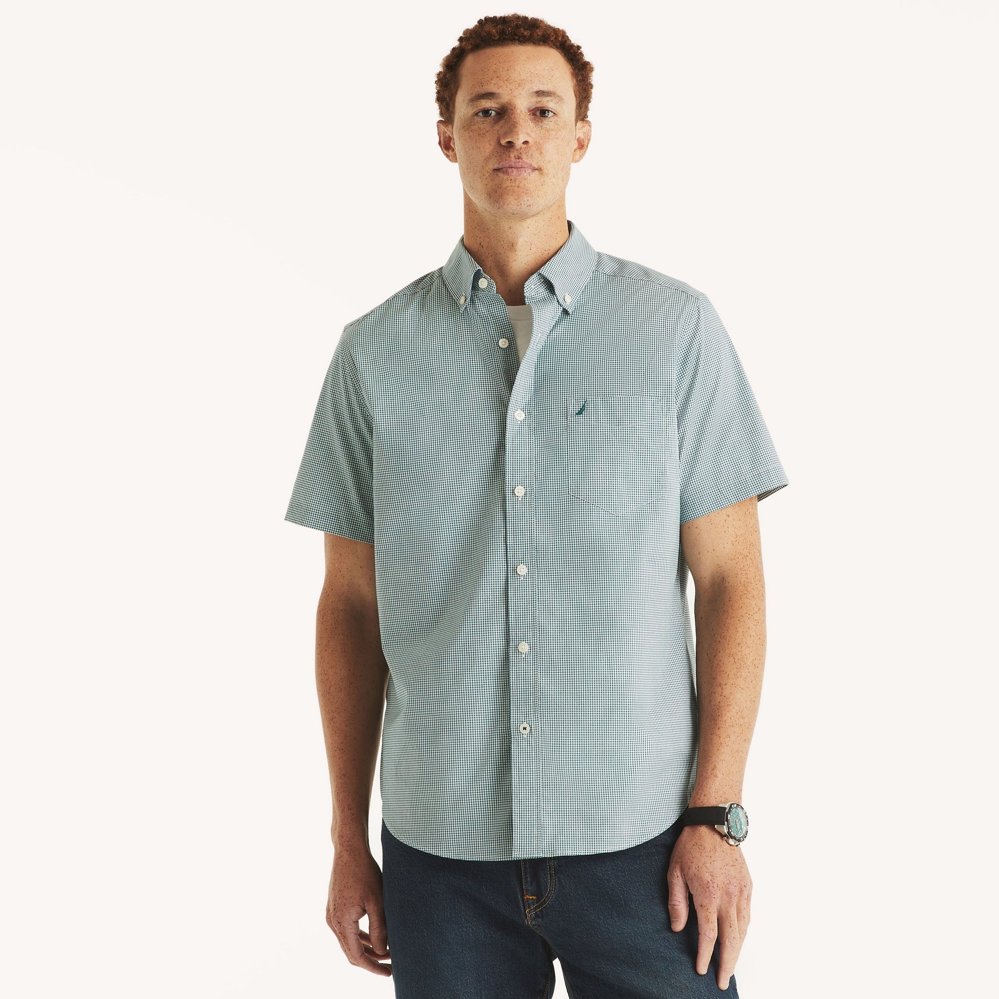 Camisa de hombre de manga corta a cuadros