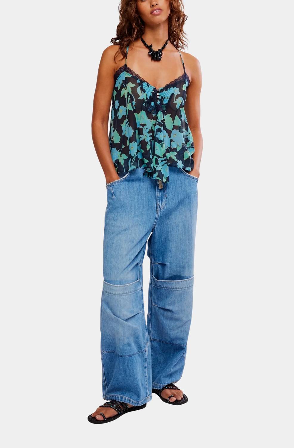 Camiseta sin mangas con estampado floral color azul