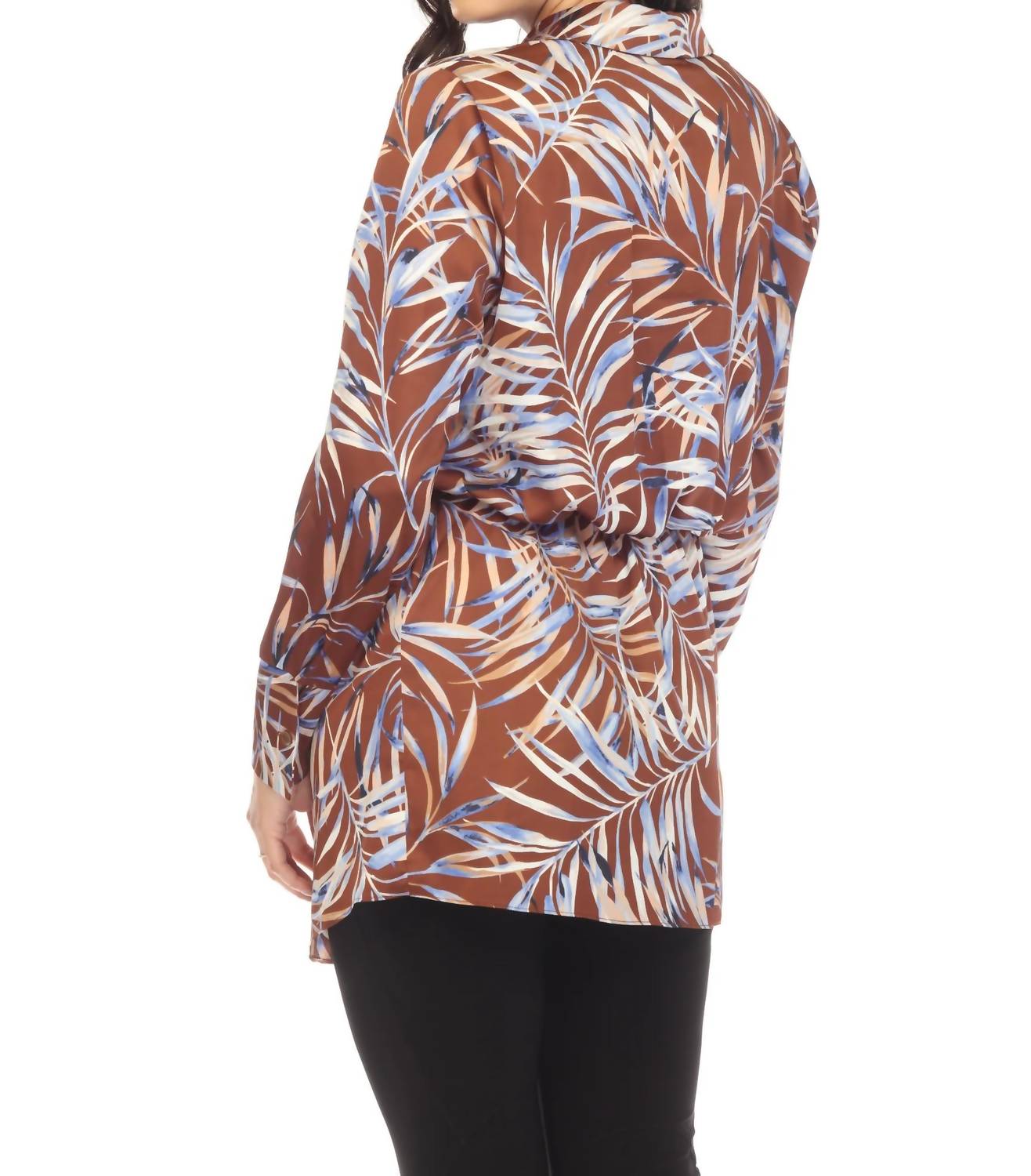 Blusa de manga larga con cintura elástica color café