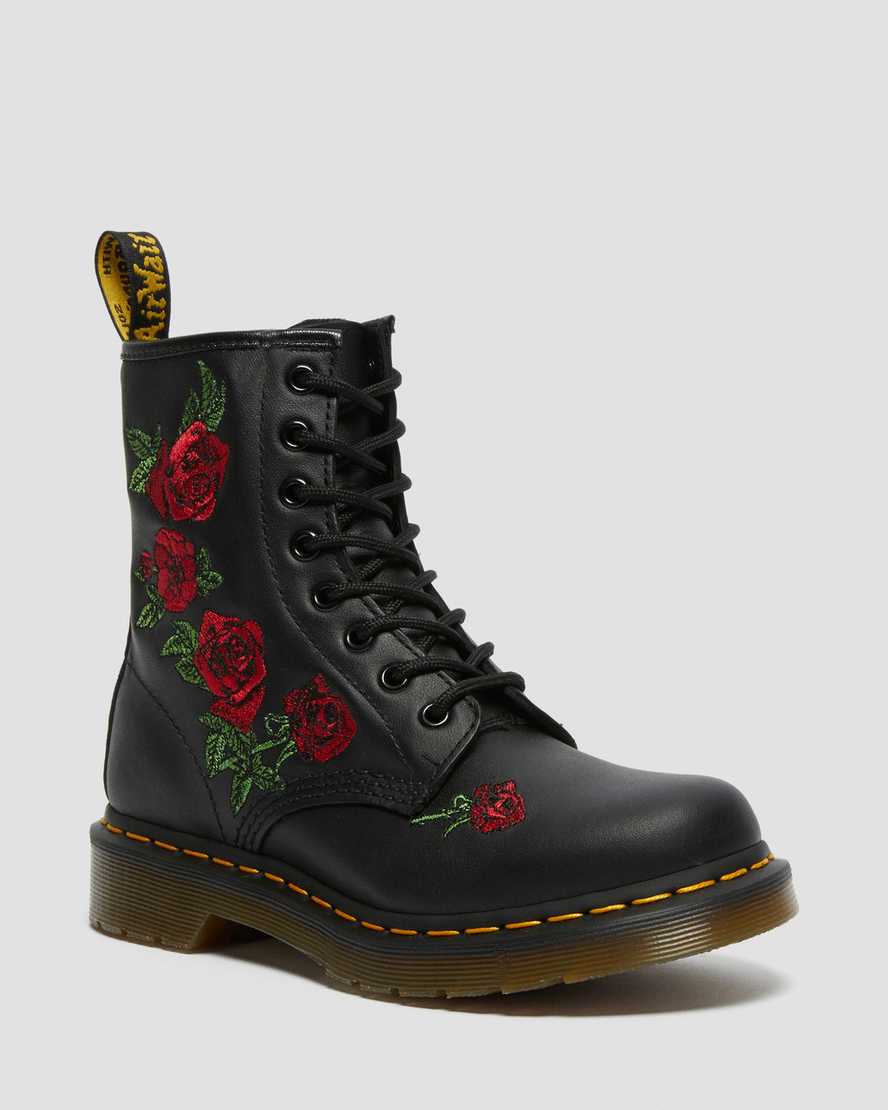 Botas de cuero con estampado floral con cordones