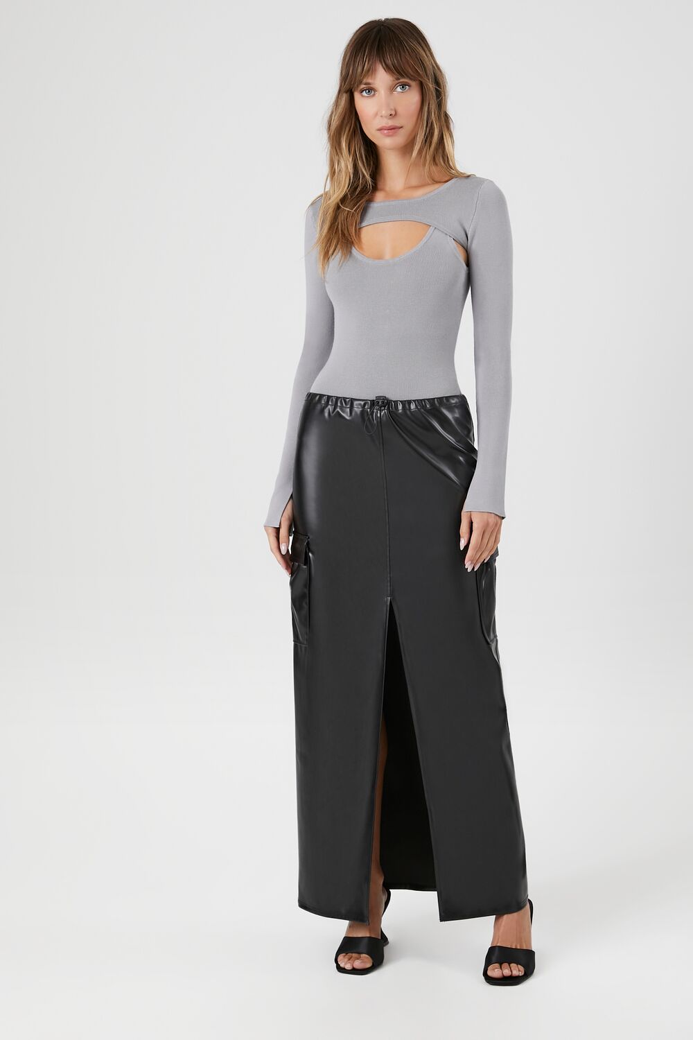 Falda de efecto cuero midi