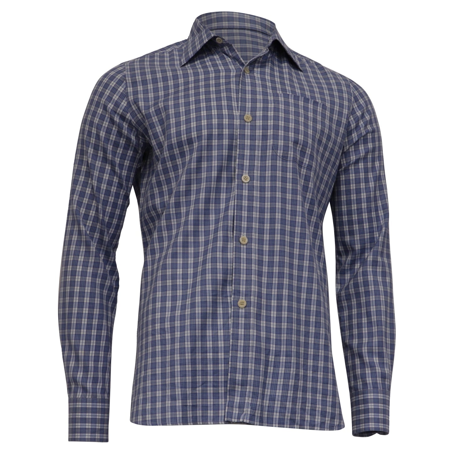 Camisa de algodón a cuadros color azul claro