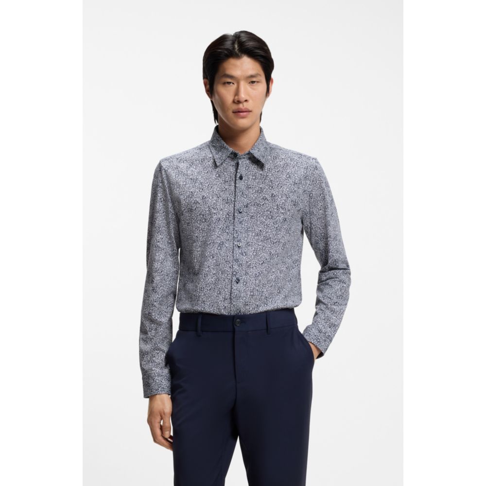 Camisa de mezcla de algodón de corte ajustado con estampado