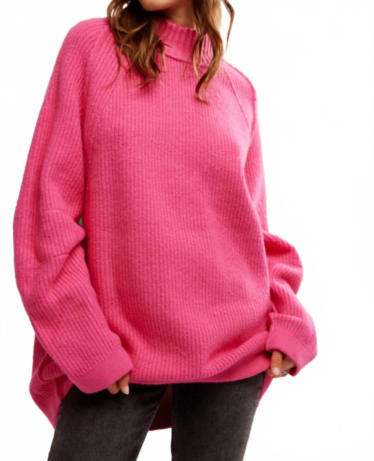 Suéter de manga larga con cuello alto color rosado
