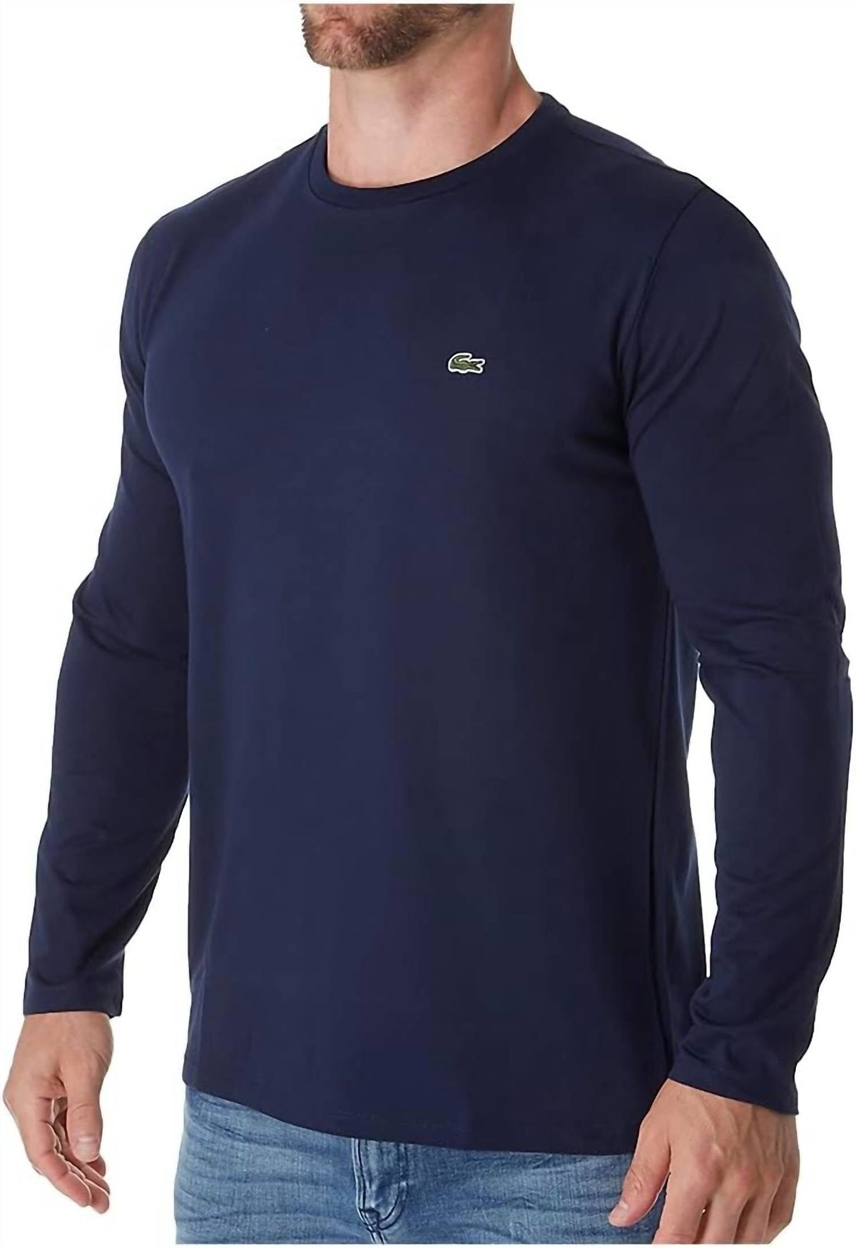 Camiseta de hombre de manga larga con cuello redondo color azul marino