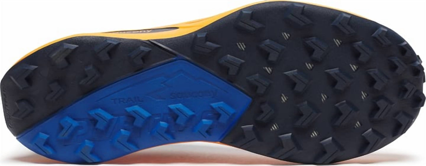 Tenis para correr de hombre color azul marino y naranja