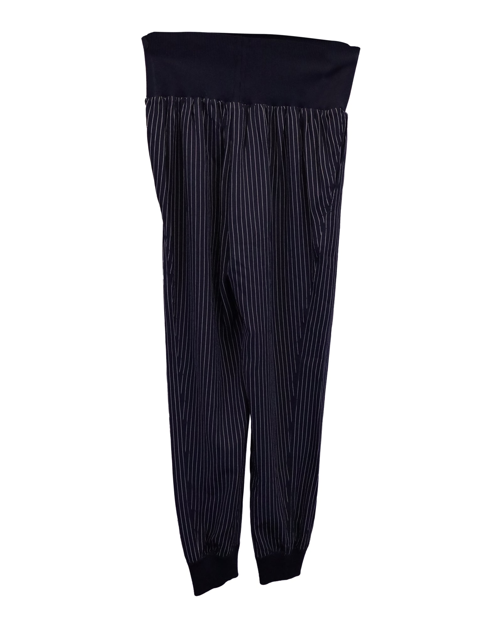 Pantalón de seda a rayas con cintura elástica color azul marino