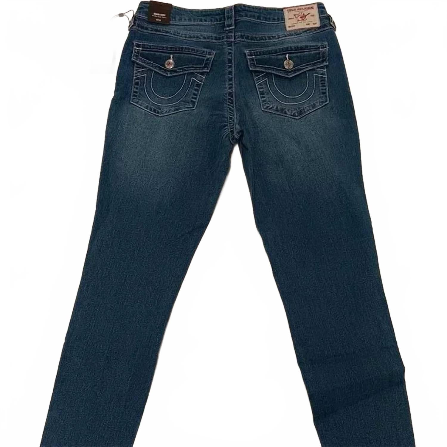 Pantalón de hombre de corte ajustado de tiro medio color azul